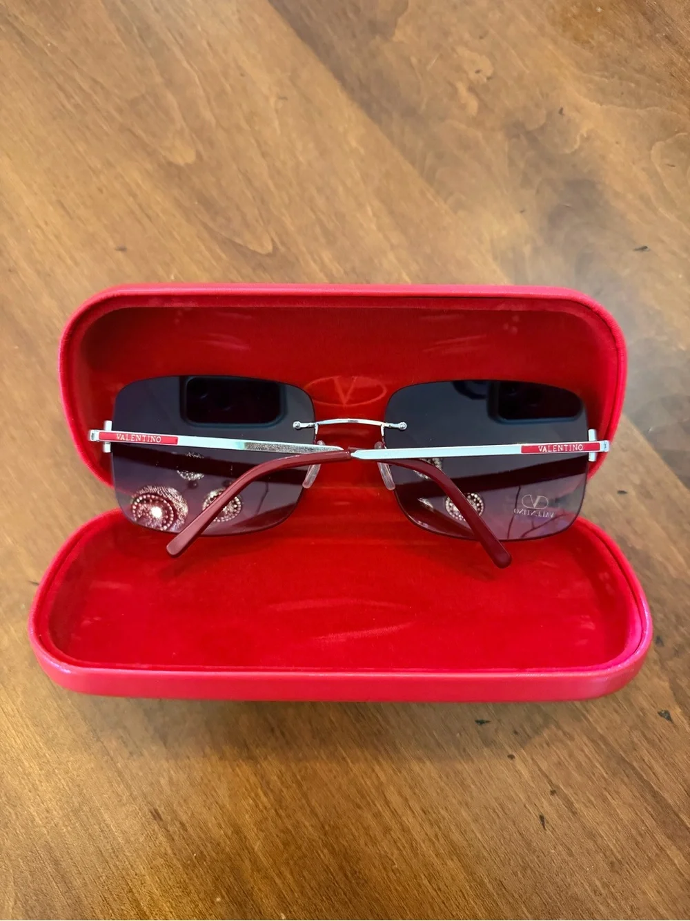 Valentino Rimless Sunglasses with Red Case